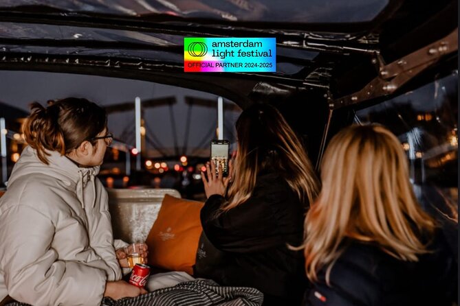 Amsterdam Light Festival: Cruise Unlimited Drinks & Bite option - Amsterdam Light Festival from a canal: why this works